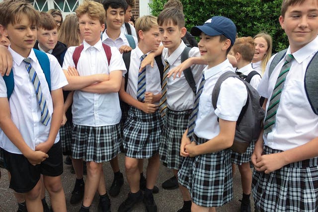 Boys wear skirts to school after being told shorts were not part of the uniform