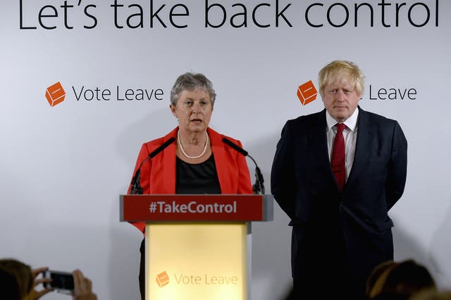 Happier times: Gisela Stuart and Boris Johnson after the EU referendum result was announced last June; she now says the vote was an abuse of democracy