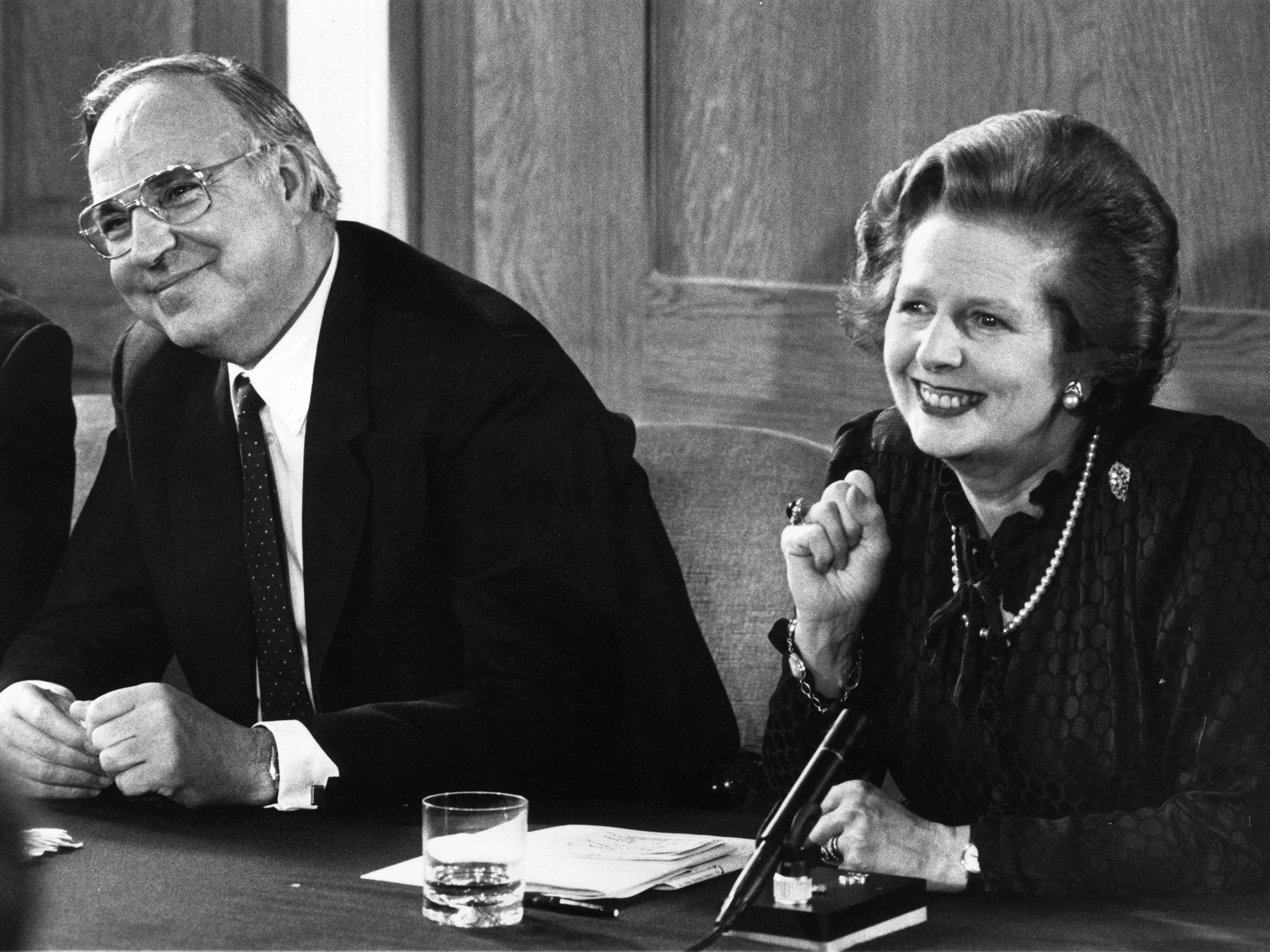 The German Chancellor Helmut Kohl, pictured with Margaret Thatcher, believed that a single European currency was God’s gift to mankind