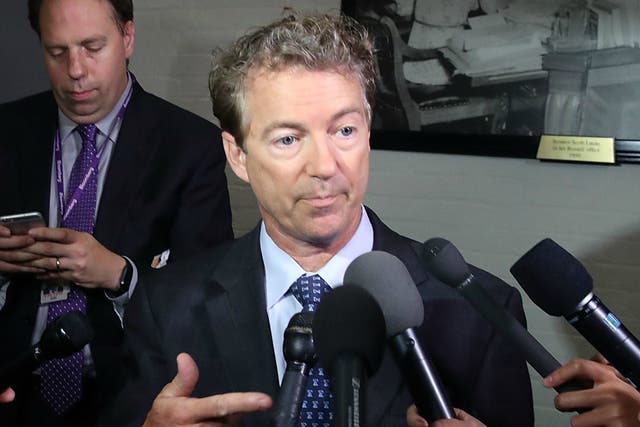 Rand Paul talks to reporters about the Senate Republican healthcare bill