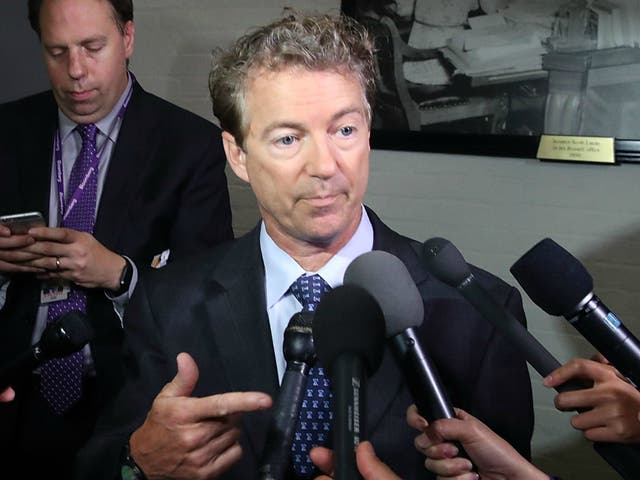 Rand Paul talks to reporters about the Senate Republican healthcare bill