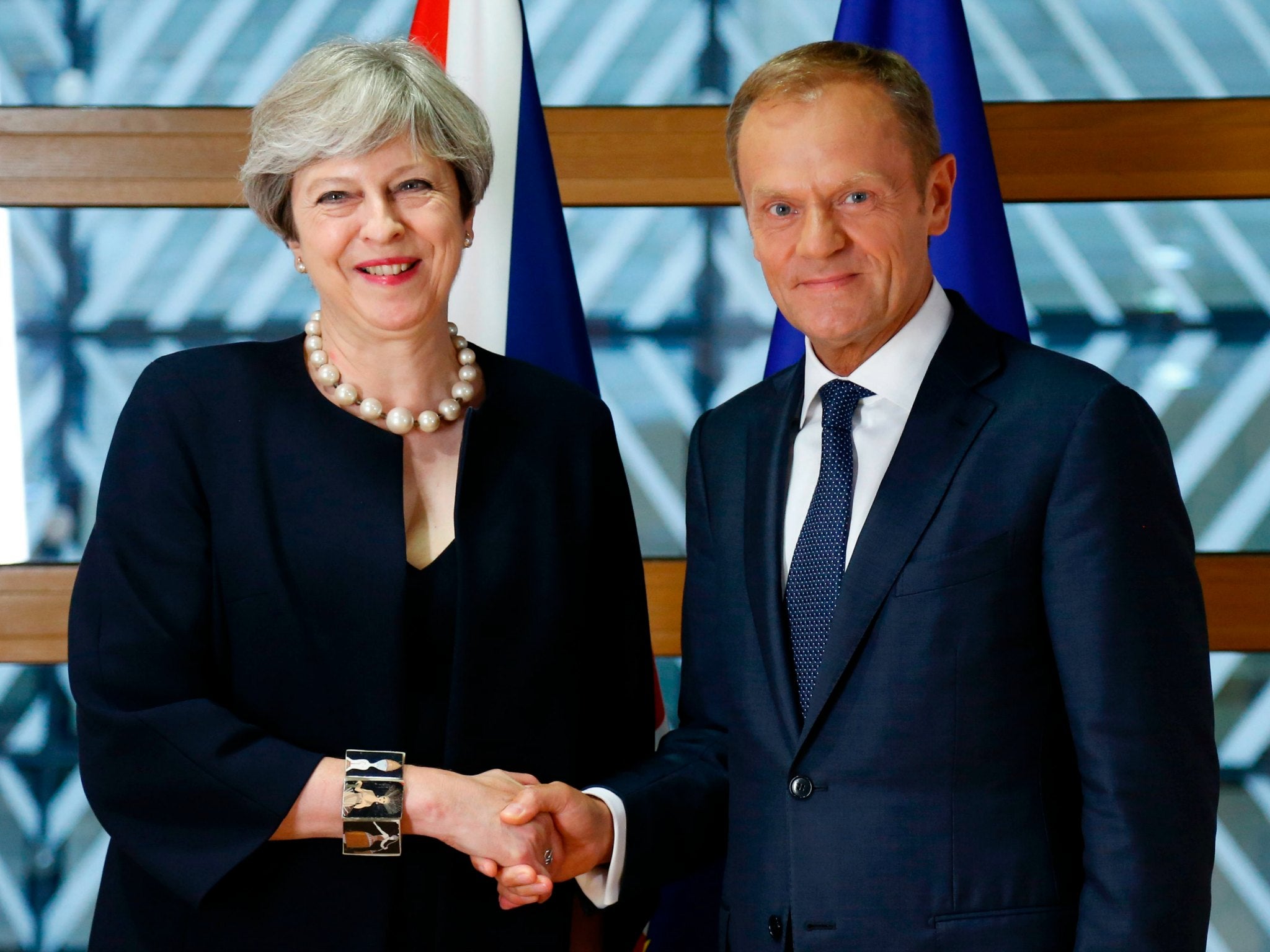 British Prime Minister Theresa May and European Council President Donald Tusk during an EU leaders summit in Brussels
