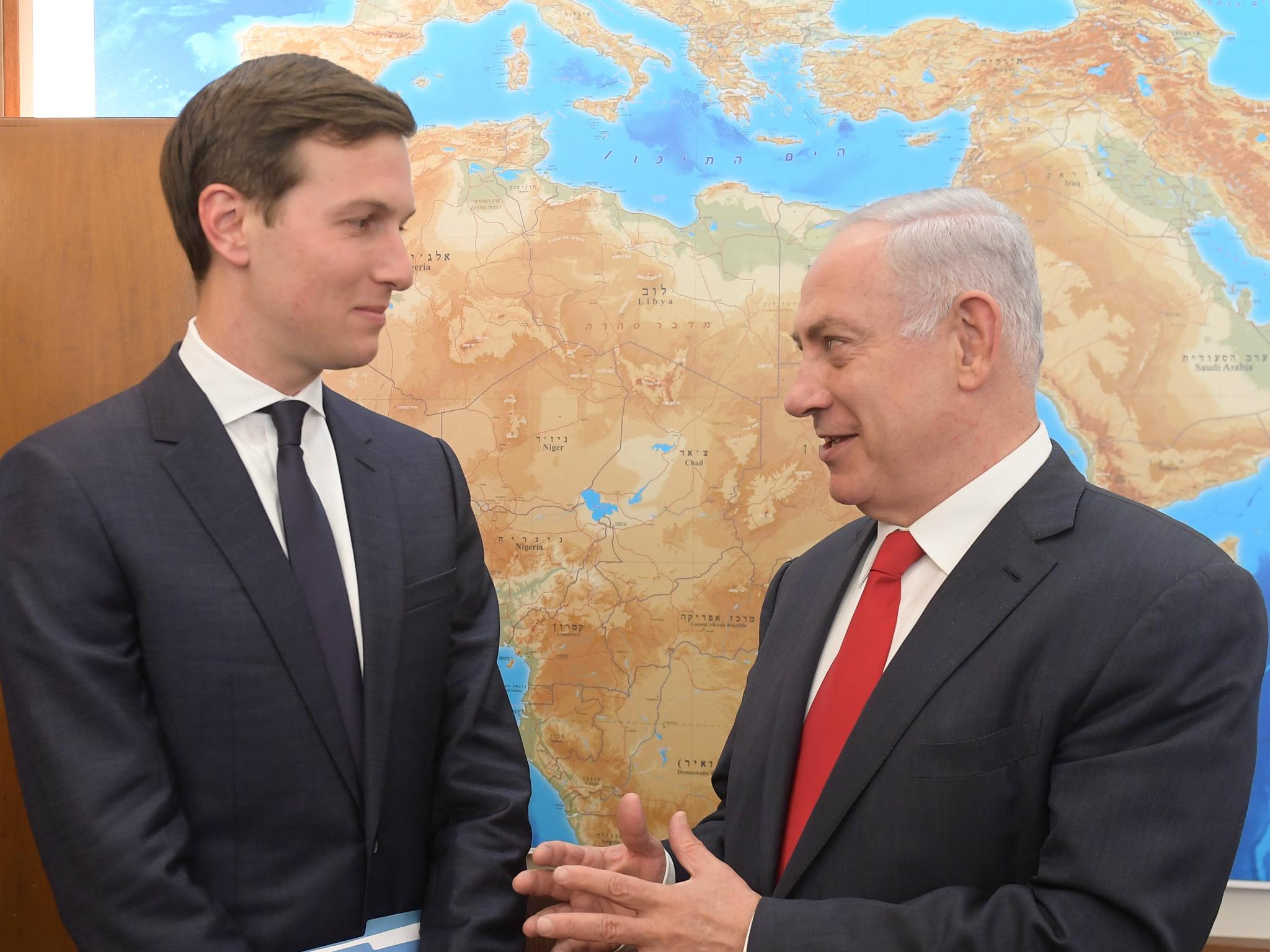 In this handout photo provided by the Israel Government Press Office (GPO), Israel's Prime Minister Benjamin Netanyahu meets with Jared Kushner on 21 June 2017 in Jerusalem, Israel.