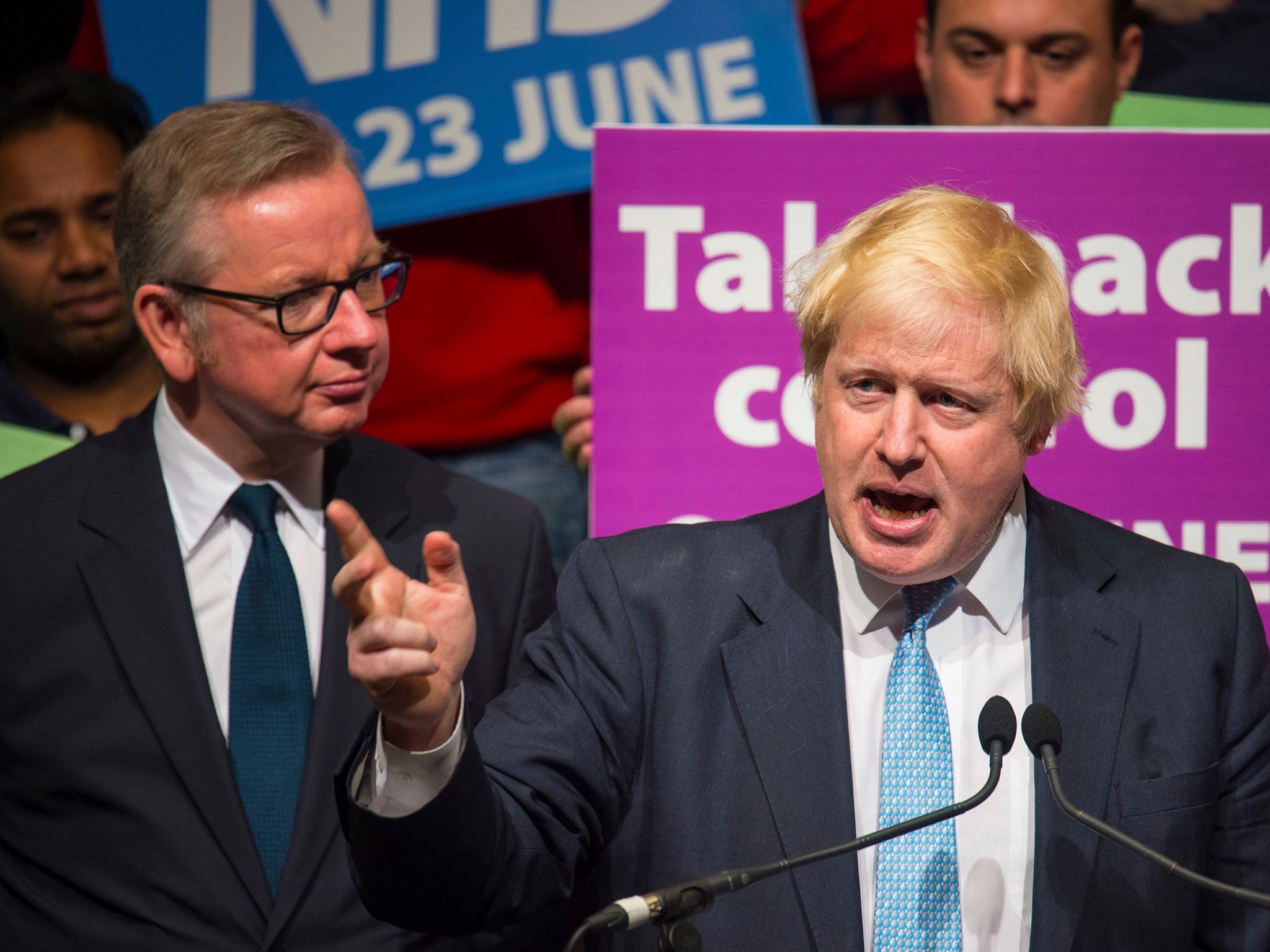 Boris Johnson and Michael Gove at a Vote Leave rally in London last June