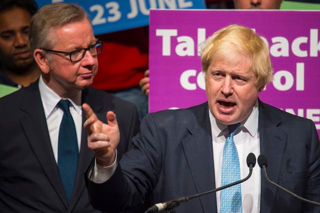 Boris Johnson and Michael Gove at a Vote Leave rally in London last June