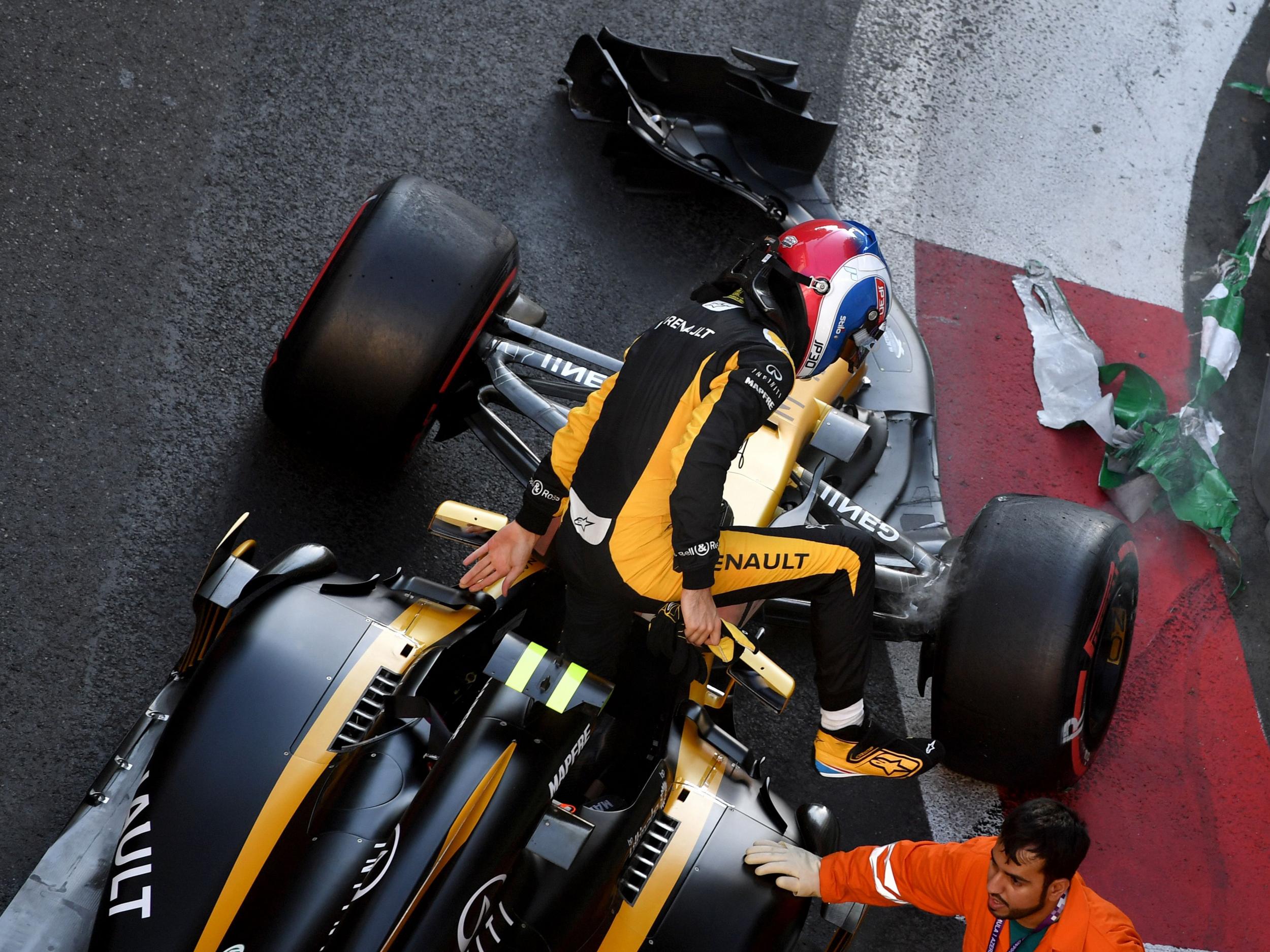 Both Jolyon Palmer and Sergio Perez suffered crashes in Baku