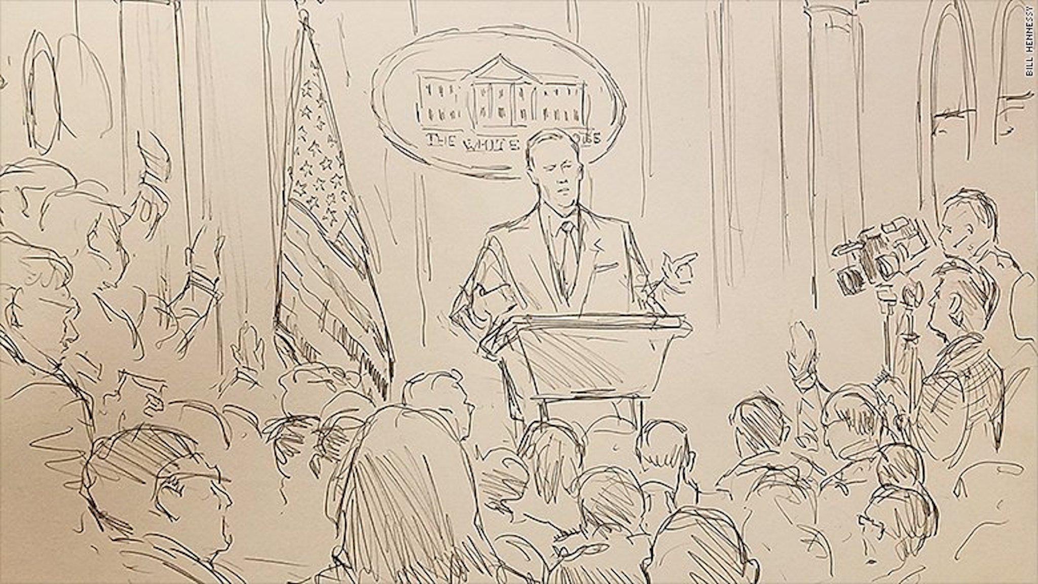 Bill Hennessy's sketch of Friday's press briefing