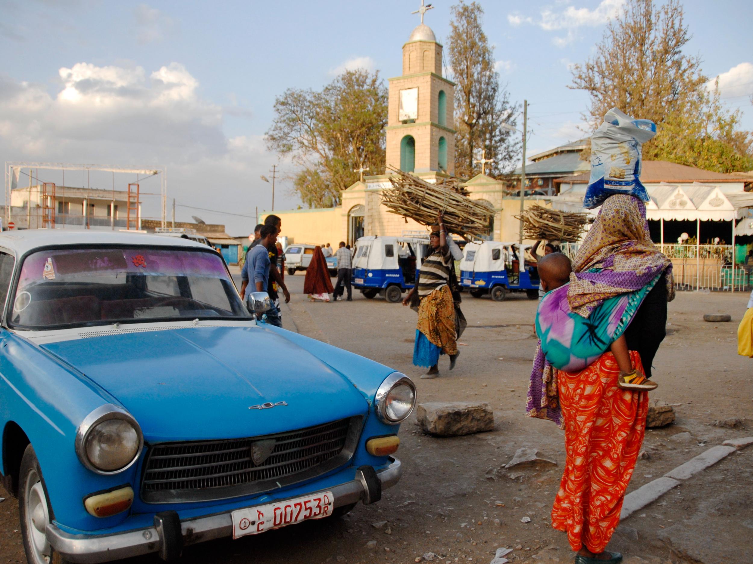 People pass across city square in Harar, Ethiopia