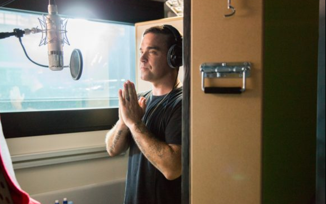 Robbie Williams recording his part on the 'Bridge Over Troubled Water' cover