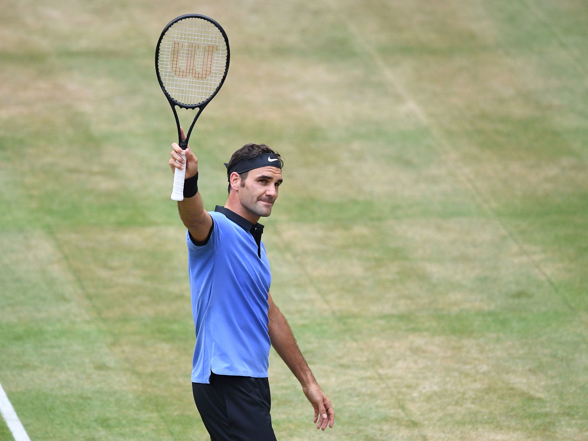 Roger Federer celebrates after seeing off his opponent