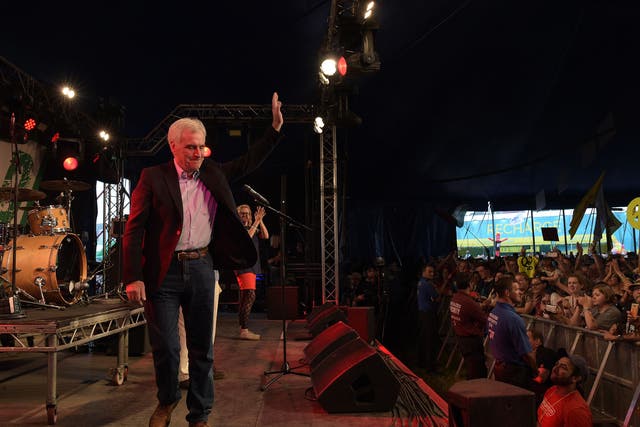 Shadow chancellor John McDonnell after speaking in the LeftField tent at Glastonbury Festival
