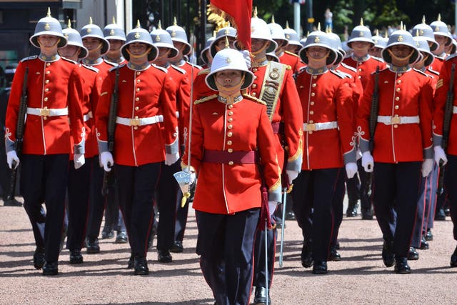 Captain Megan Couto of the Second Battalion, Princess Patricia's Canadian Light Infantry, makes history as she becomes the first woman to command the Queen's Guard at Buckingham Palace, London