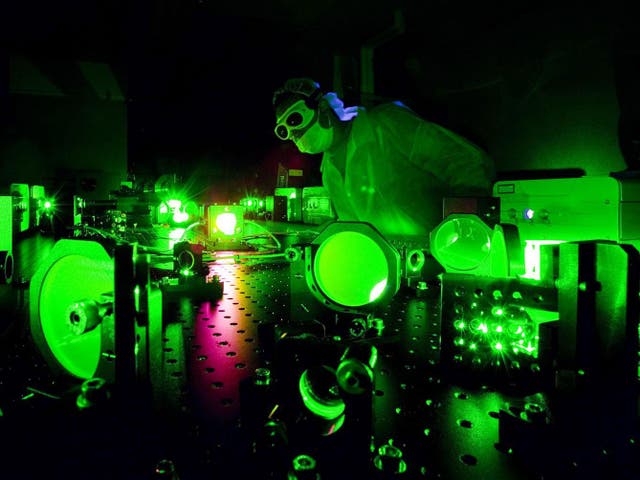 A scientist at work in the Extreme Light Laboratory at the University of Nebraska-Lincoln