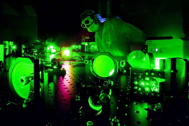 A scientist at work in the Extreme Light Laboratory at the University of Nebraska-Lincoln