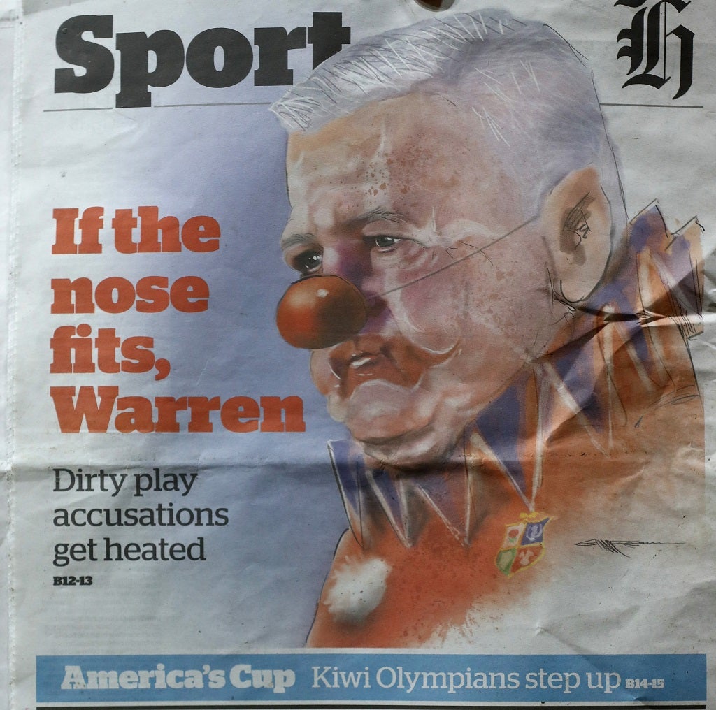 Gatland was pictured dressed as a clown on the front of a New Zealand newspaper on Tuesday