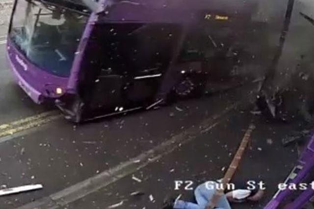 Simon Smith, 53, had a lucky escape after being hit by a bus