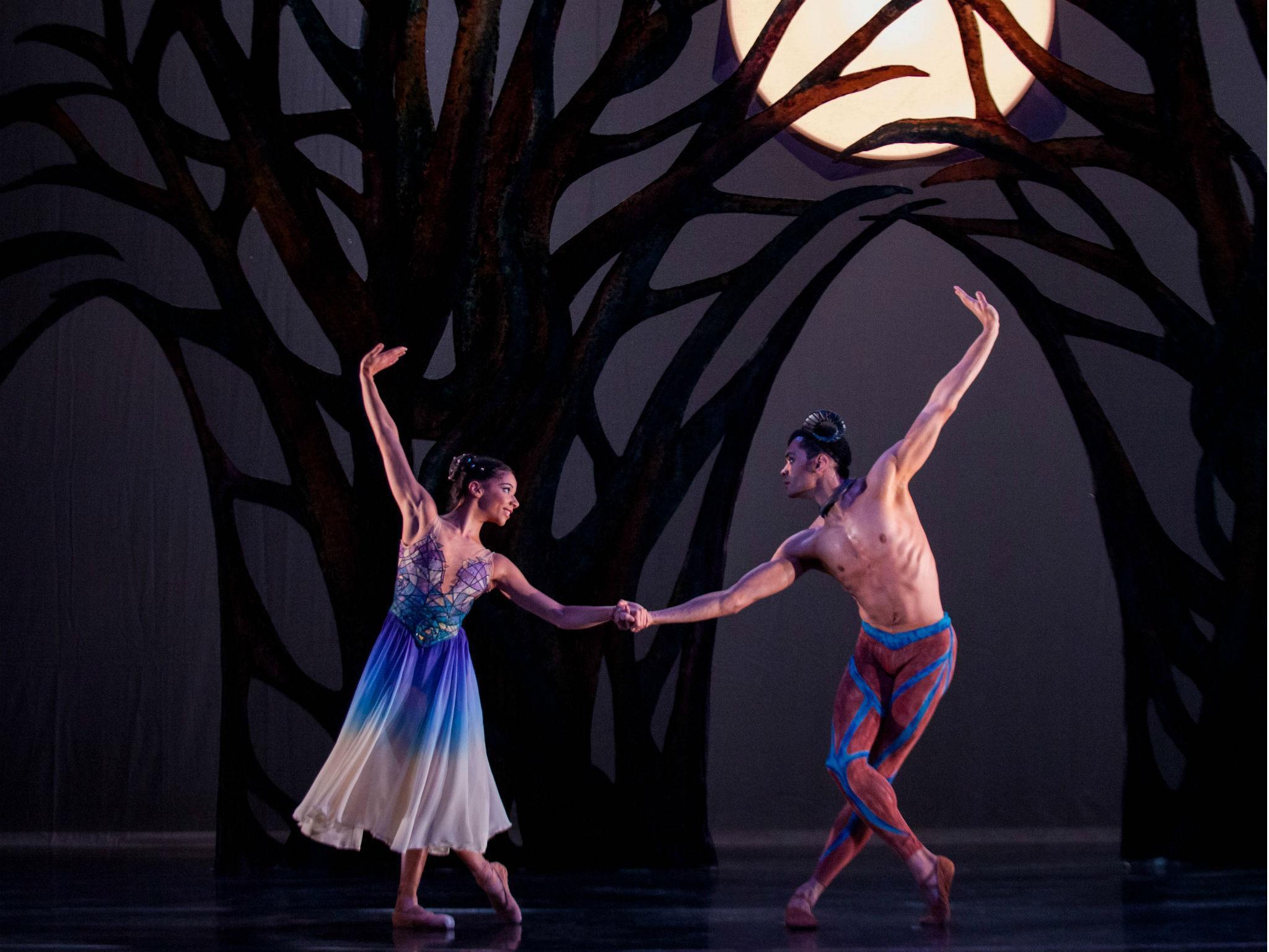 Céline Gittens as Selene and Brandon Lawrence as Pan in the world premiere of 'Arcadia' at the Birmingham Hippodrome