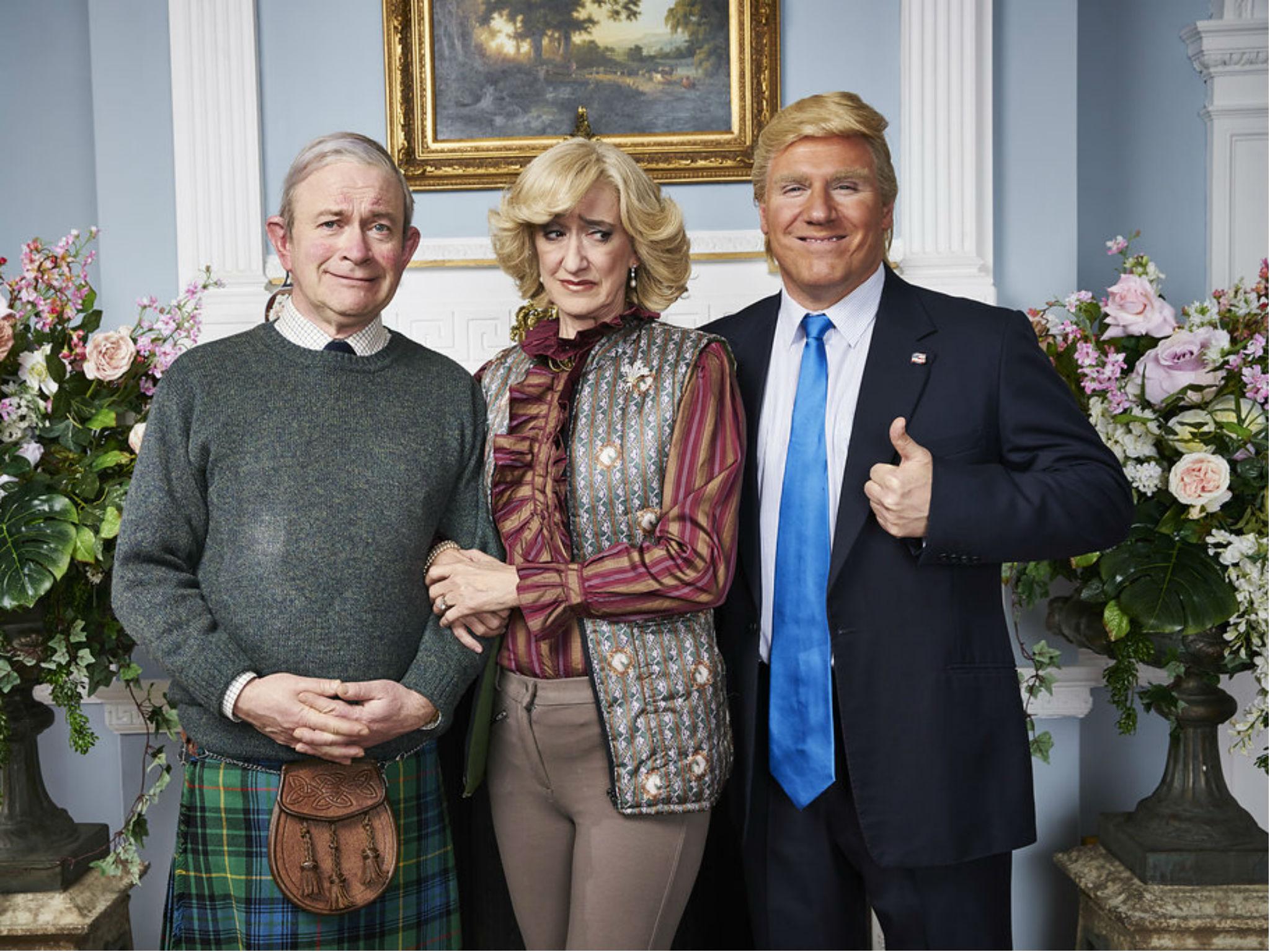 The US actor Cory Johnson (right) will play Donald Trump in the new series of 'The Windsors' with Harry Enfield (Prince Charles) and Haydn Gwynne (Camilla)