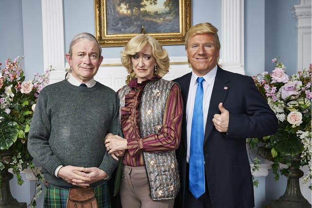 The US actor Cory Johnson (right) will play Donald Trump in the new series of 'The Windsors' with Harry Enfield (Prince Charles) and Haydn Gwynne (Camilla)