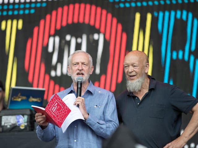 Jeremy Corbyn with Glastonbury-founder Michael Eavis