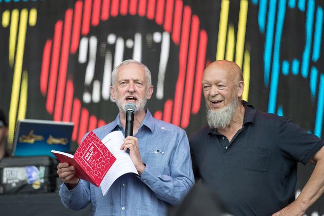 Jeremy Corbyn with Glastonbury-founder Michael Eavis