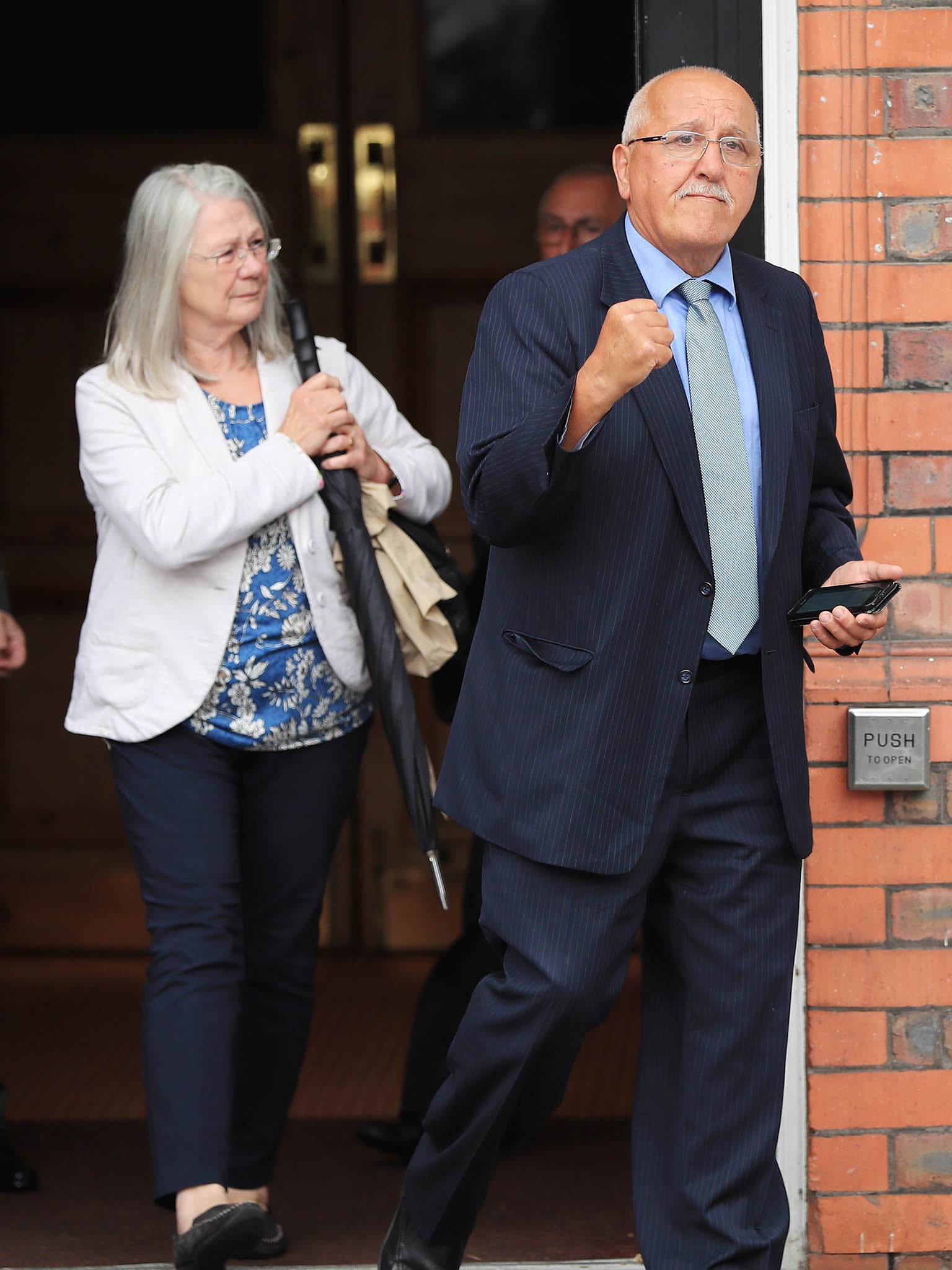 Barry Devonside leaves Parr Hall, Warrington, where the Crown Prosecution Service announced the charges