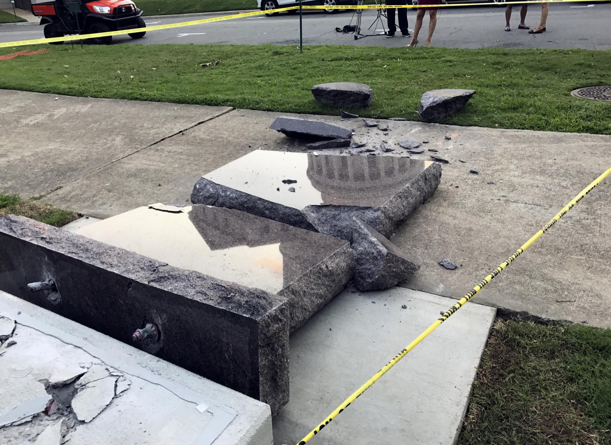The driver allegedly smashed a similar monument in Oklahoma two years ago