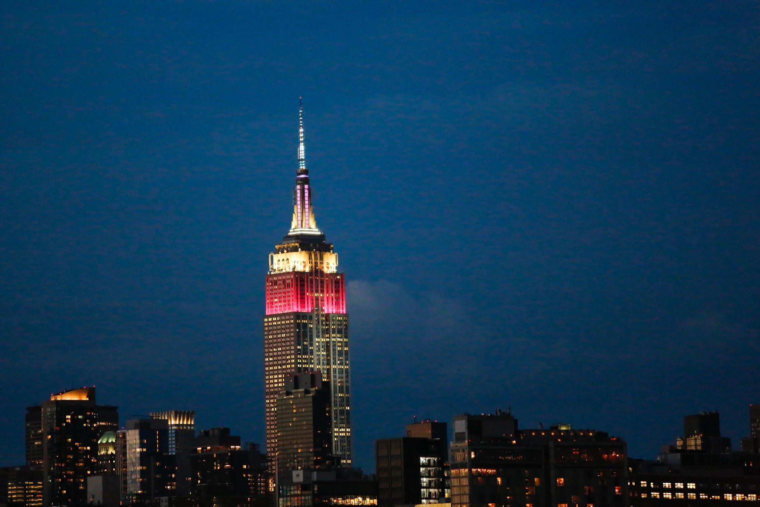 New York's Empire State Building was lit up in Qatar's national colours white and burgundy to mark 10 years of Qatar Airways flights to the US on Tuesday 27 June