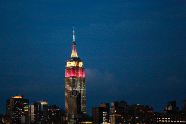 New York's Empire State Building was lit up in Qatar's national colours white and burgundy to mark 10 years of Qatar Airways flights to the US on Tuesday 27 June