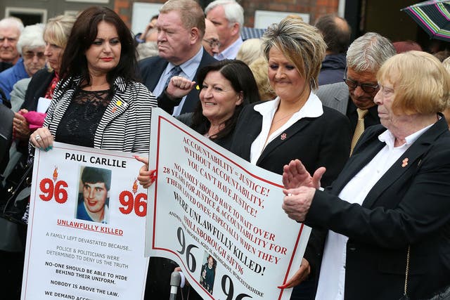 Family members of the 96 Hillsborough victims after a meeting with the CPS in Warrington on 28 June 2017