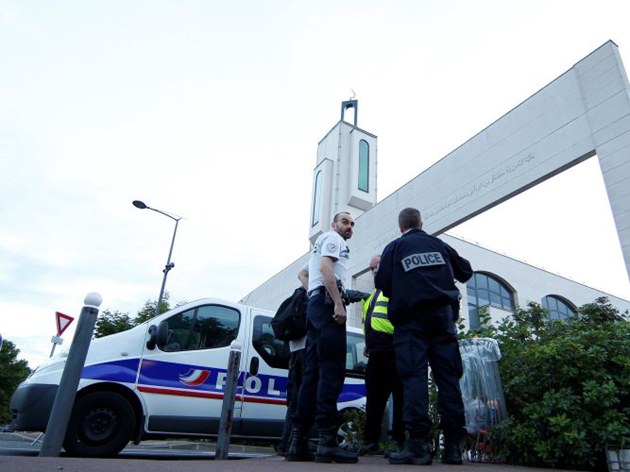 Police secure a mosque in Creteil near Paris after the attack last night