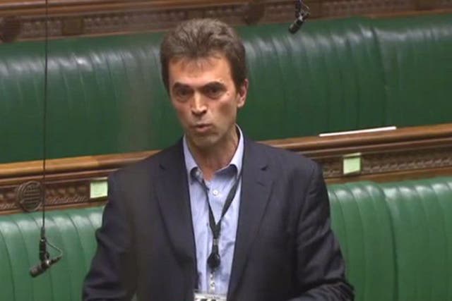 Liberal Democrat MP Tom Brake in the House of Commons on Wednesday ... clearly not wearing a tie