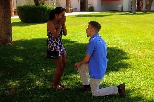 Matt proposed to his long-time girlfriend outside the classroom where they first met