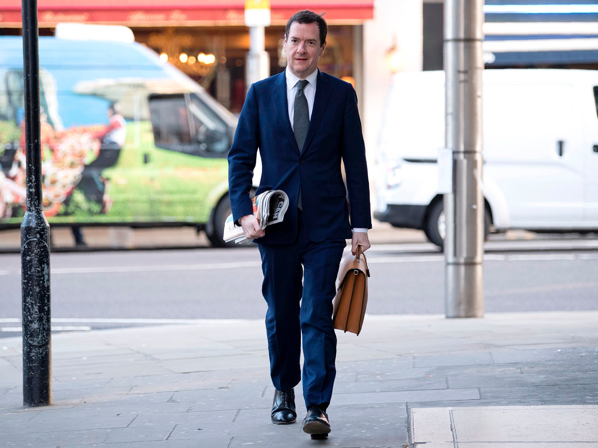 &#13;
Former Chancellor George Osborne arrives on his first day at work as editor of the London Evening Standard newspaper in London last month &#13;