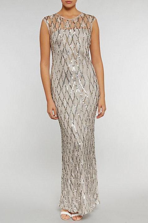 The show-stopping dress is designed with a sequin pattern, round neckline and a keyhole back opening (John Lewis)