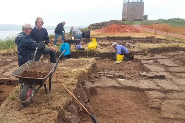 The excavation team work on Lindisfarne