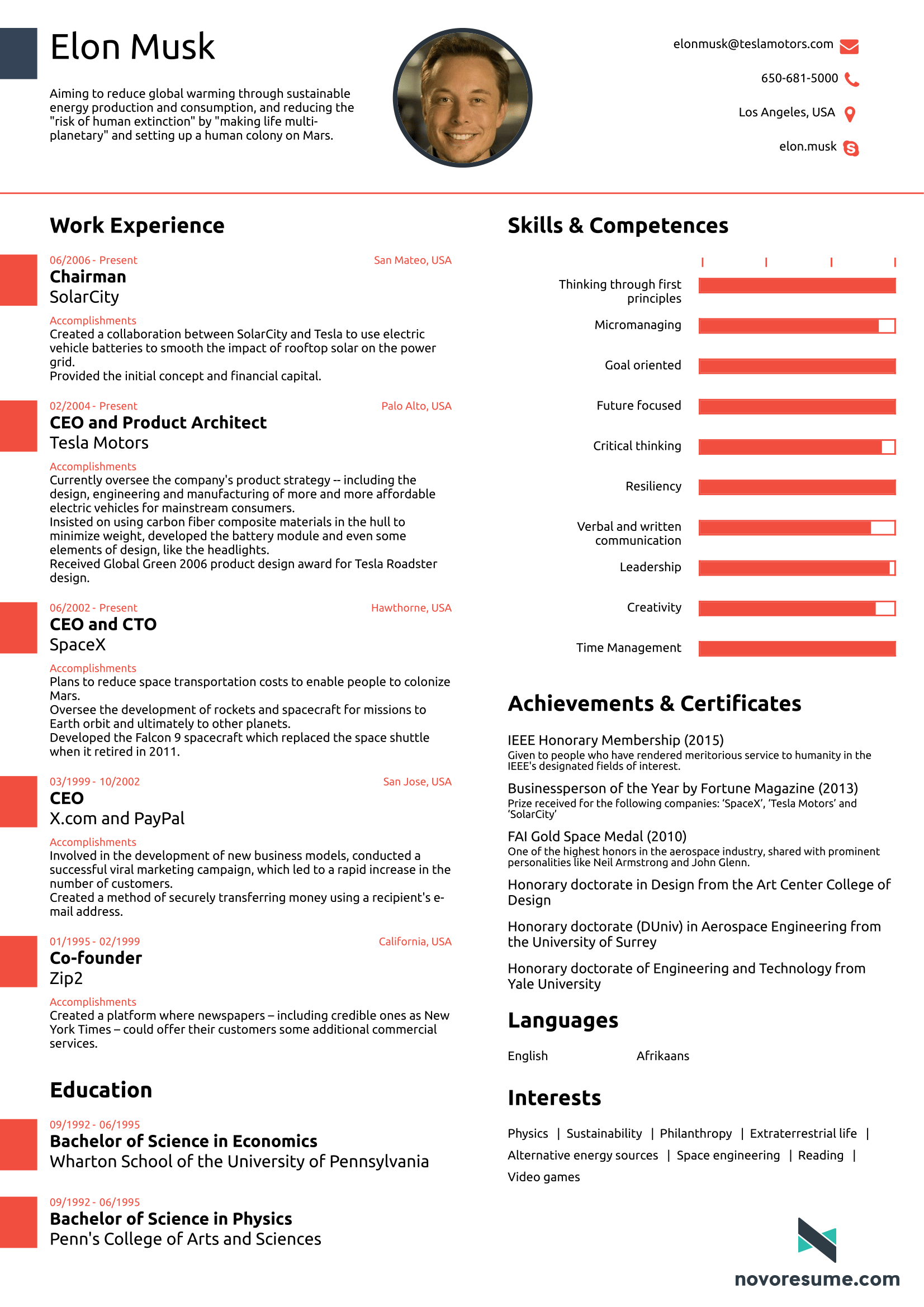 This résumé for Elon Musk proves you never need more than one page