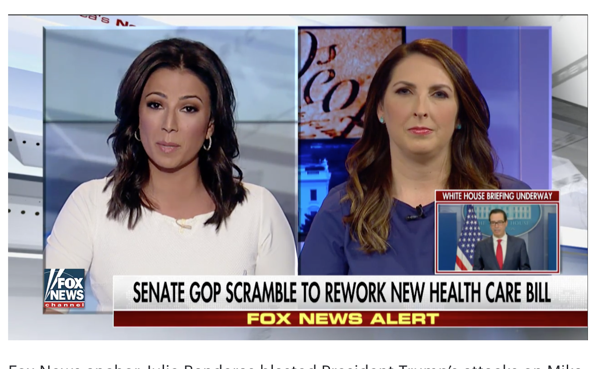 Fox News anchor Julie Banderas speaks to Republican National Committee Chairwoman Ronna McDaniel