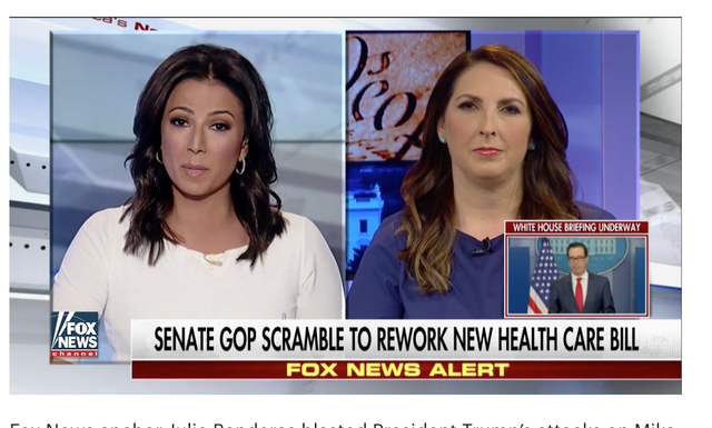 Fox News anchor Julie Banderas speaks to Republican National Committee Chairwoman Ronna McDaniel