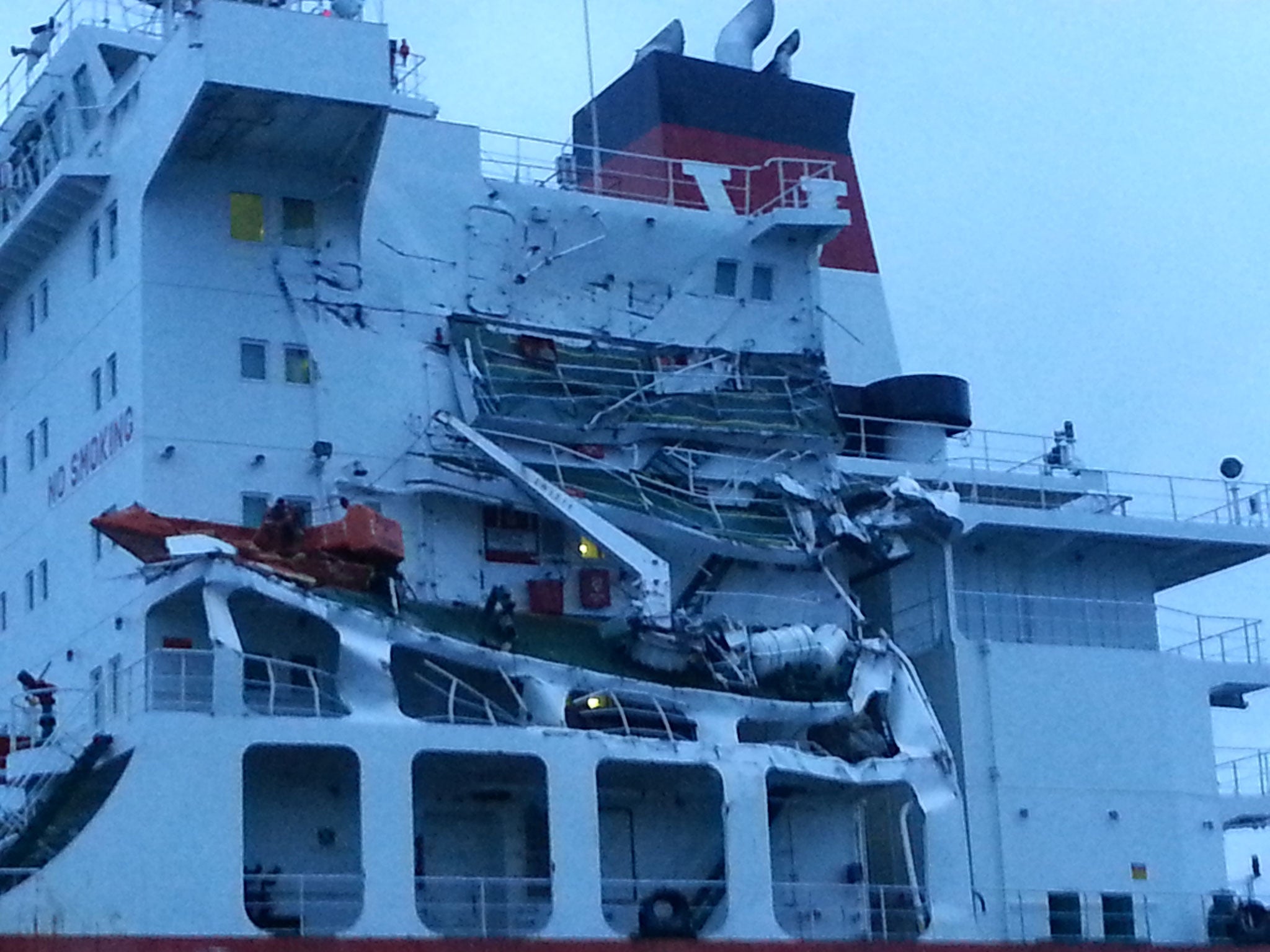 Damage to the Seafrontier oil tanker after a collision in the English Channel on 1 July