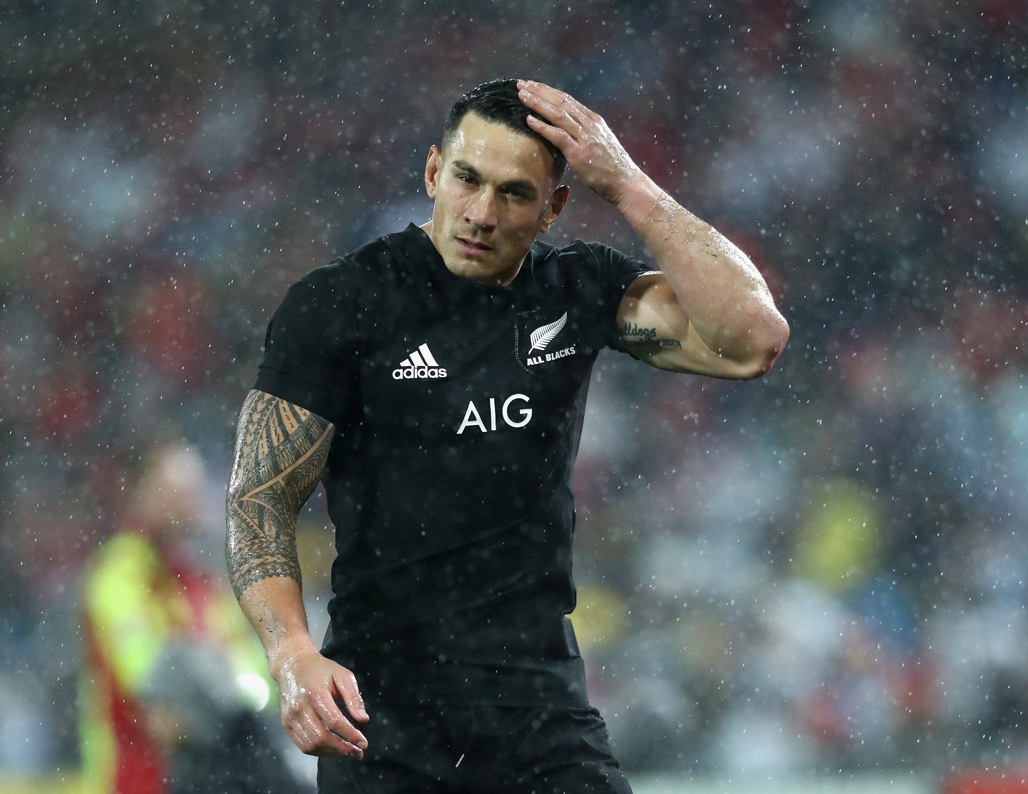 Sonny Bill Williams walks off the field after being shown a red card in the All Blacks' defeat by the Lions