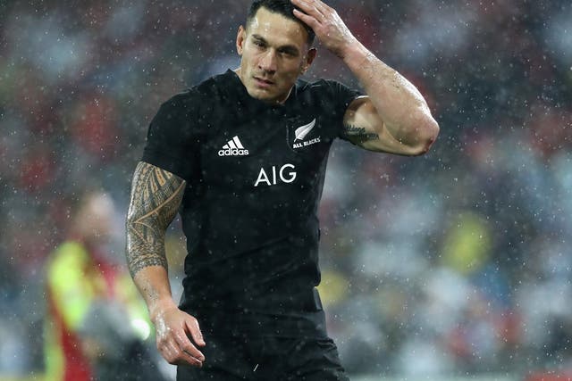 Sonny Bill Williams walks off the field after being shown a red card in the All Blacks' defeat by the Lions