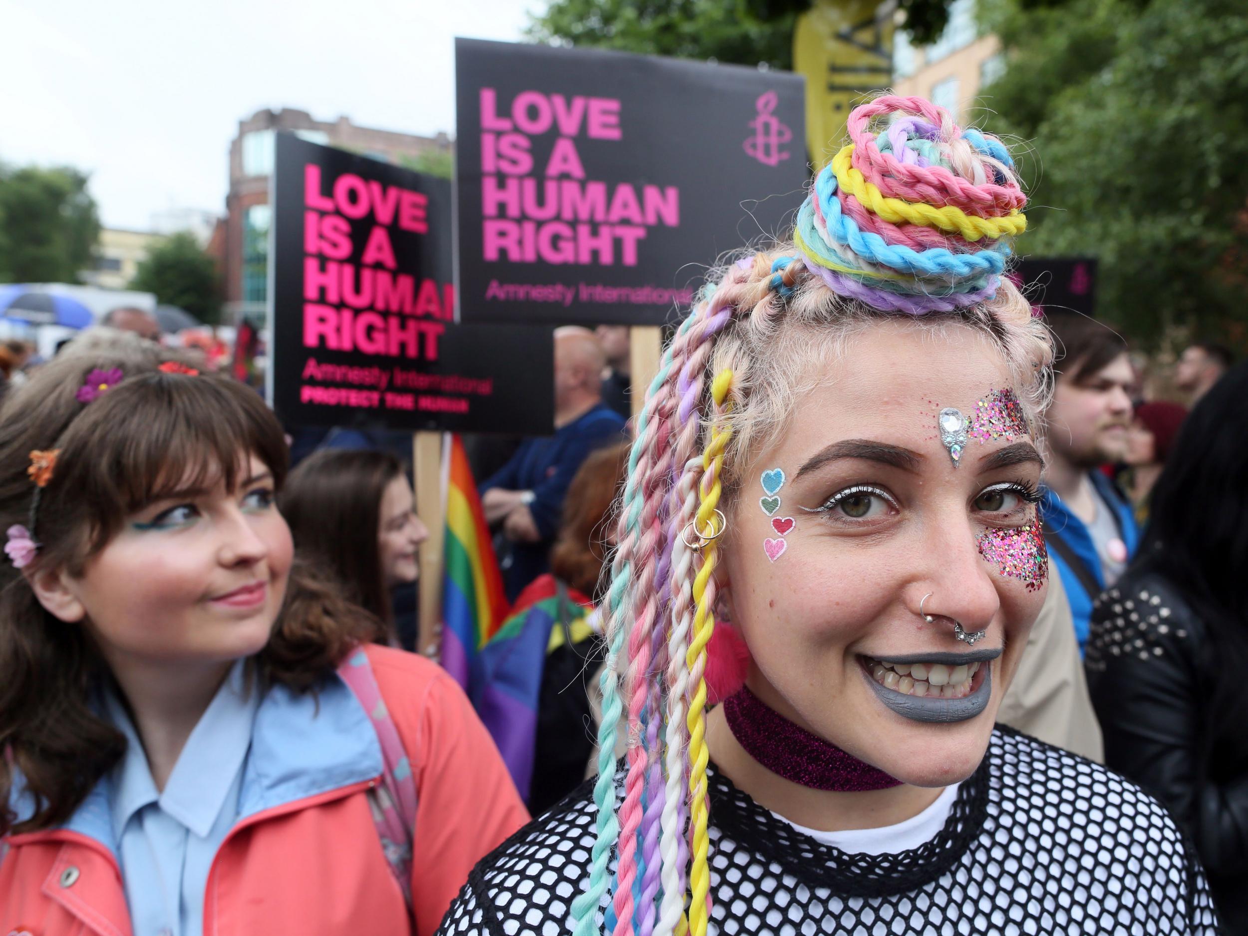 Campaigners march through Belfast in support of marriage equality