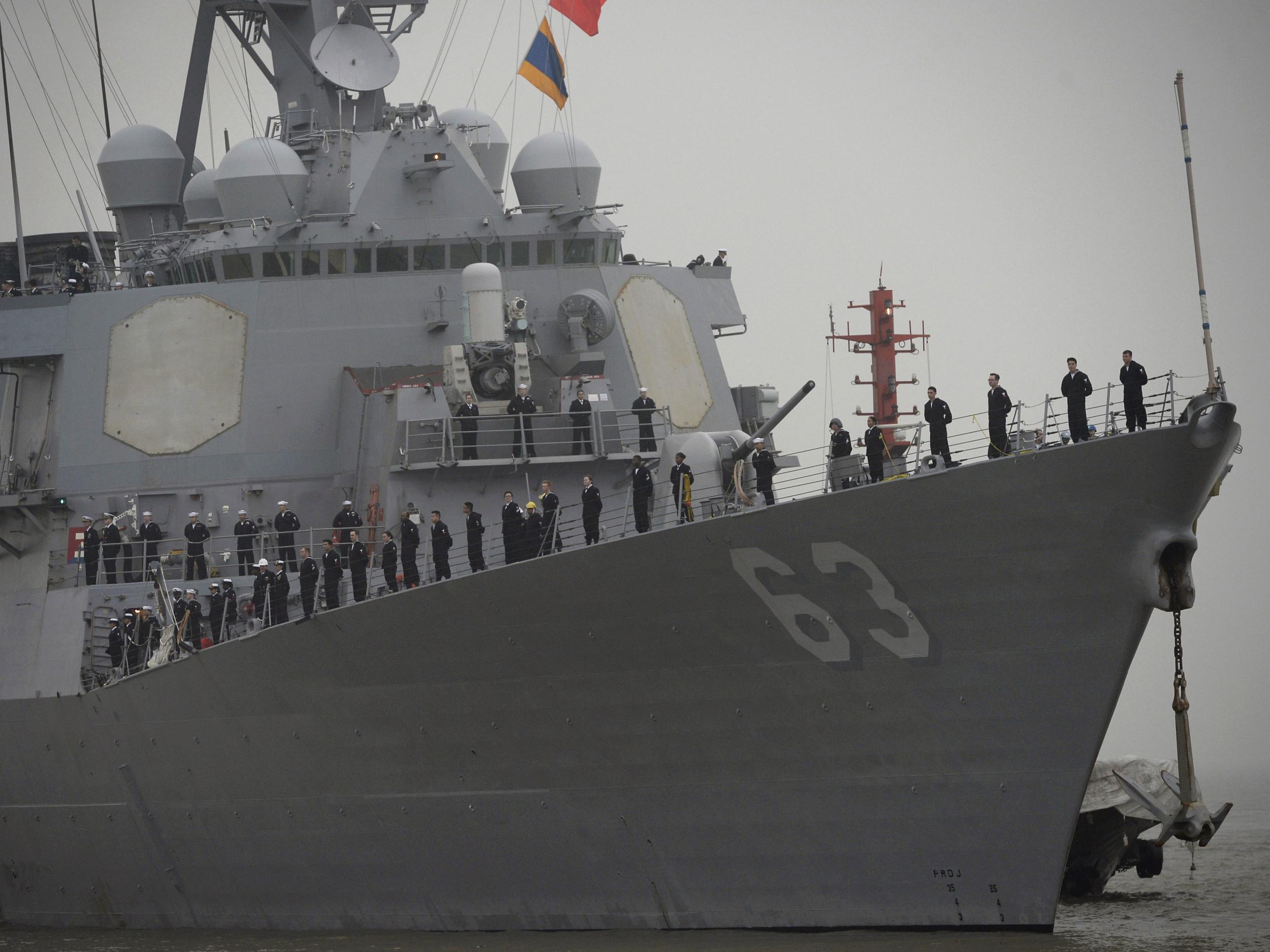 US navy sailors aboard the USS Stethem destroyer vessel