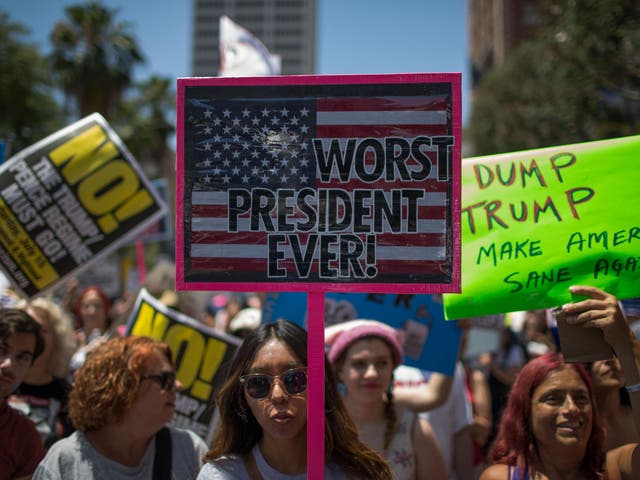 Protest organisers are calling on Britons to take to the streets like those who joined the Impeachment March on Sunday in Los Angeles, California 