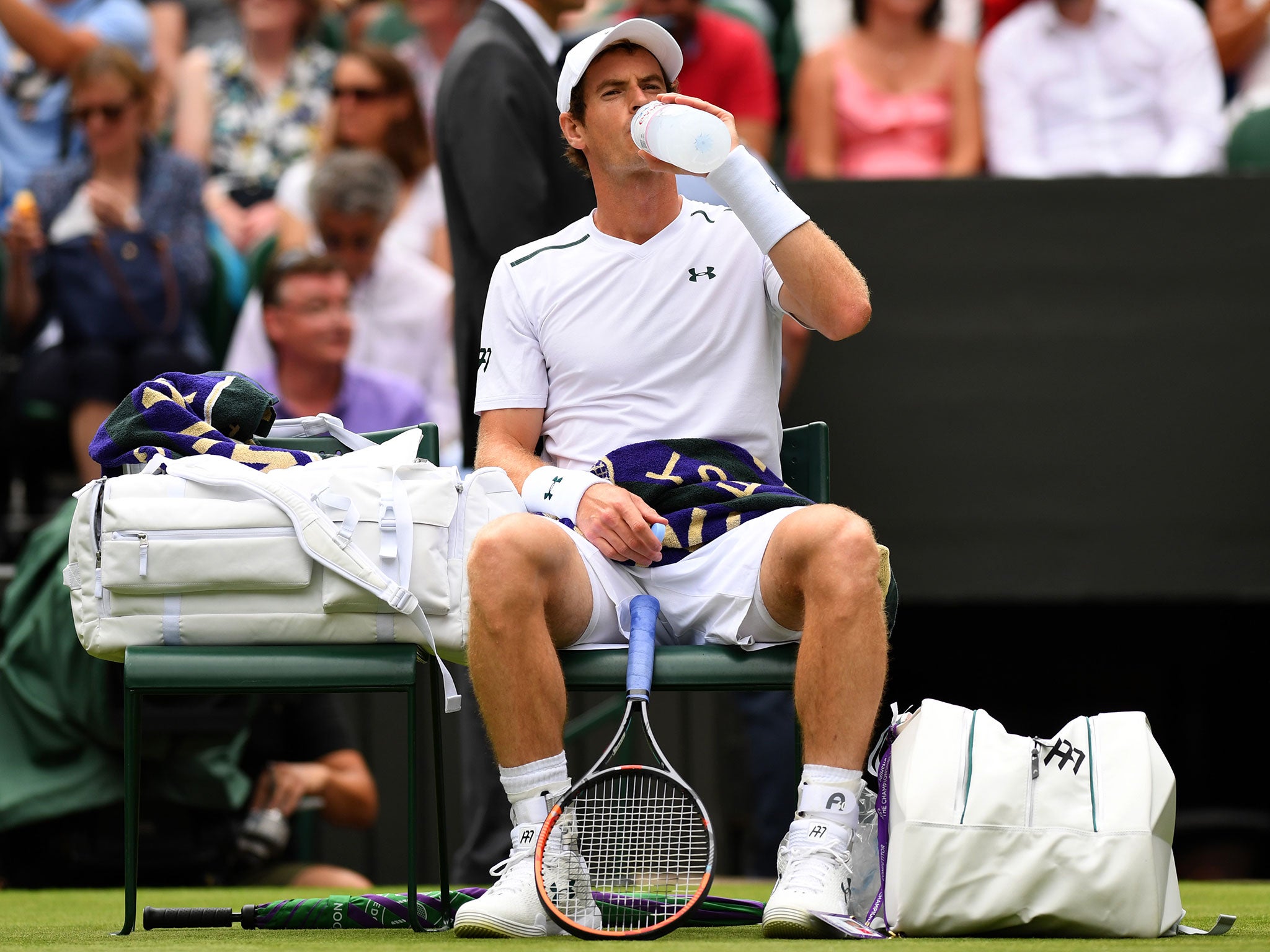 Murray during a water break on Centre Court