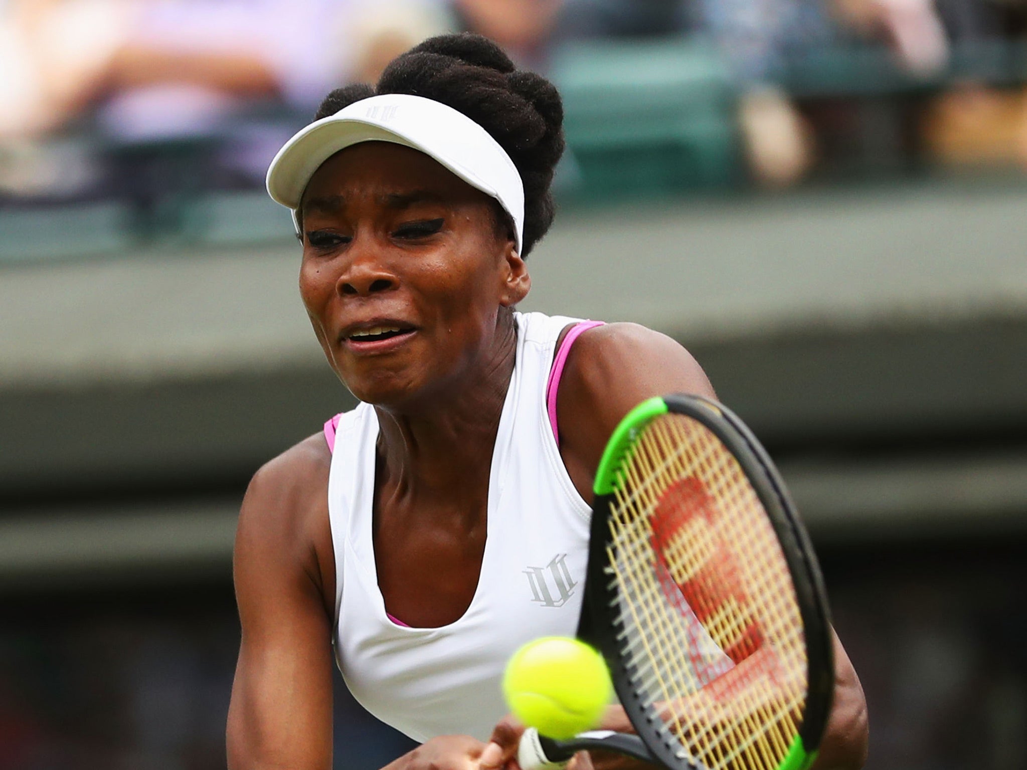 Venus Williams wore the bright pink bra for the majority of her first round win