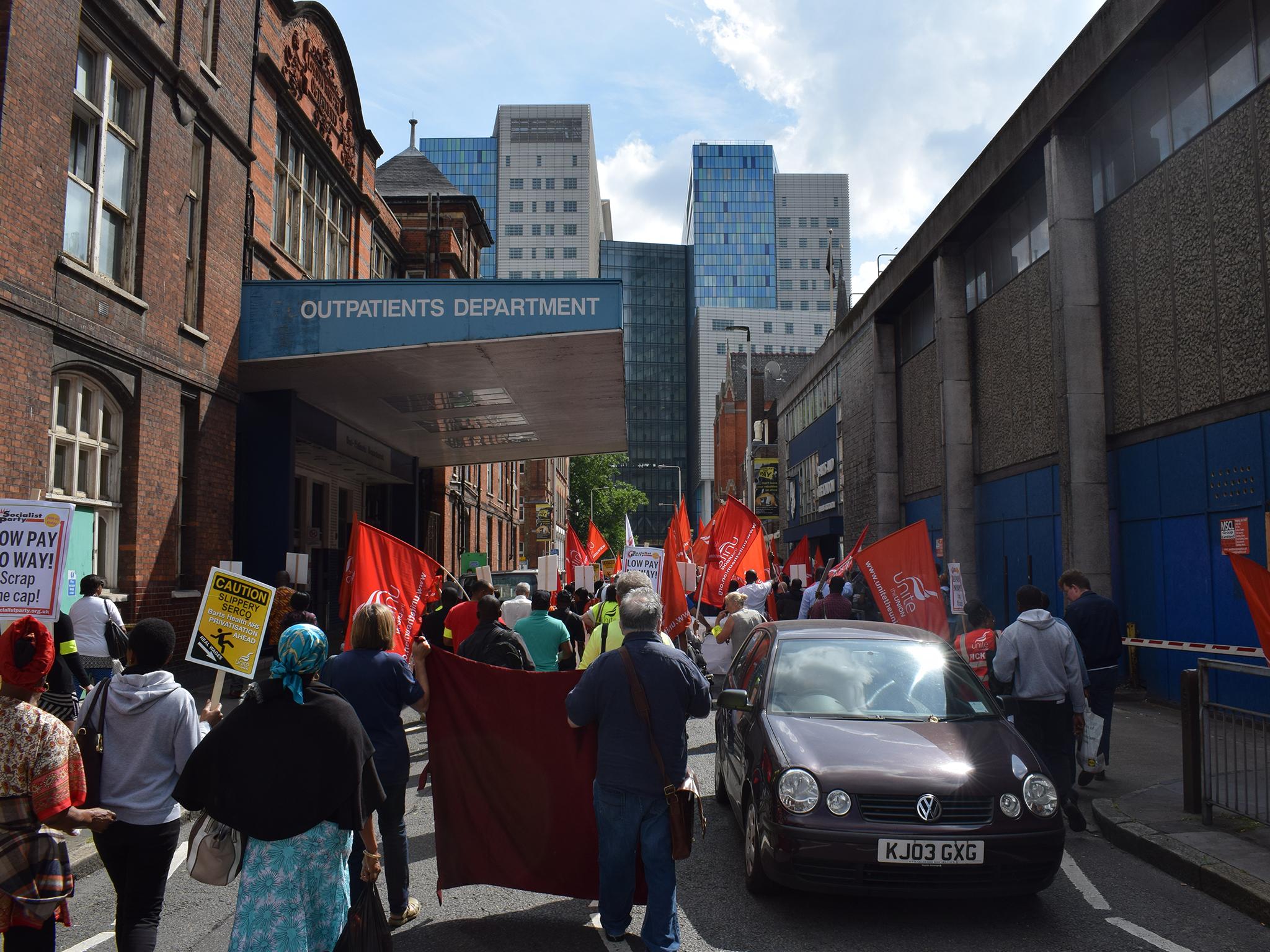 Cleaners, porters, caterers and security staff from St Barts Trust’s hospitals have begun their first period of official industrial action