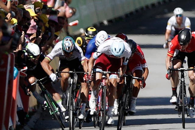 Peter Sagan appeared to push Mark Cavendish into the barriers