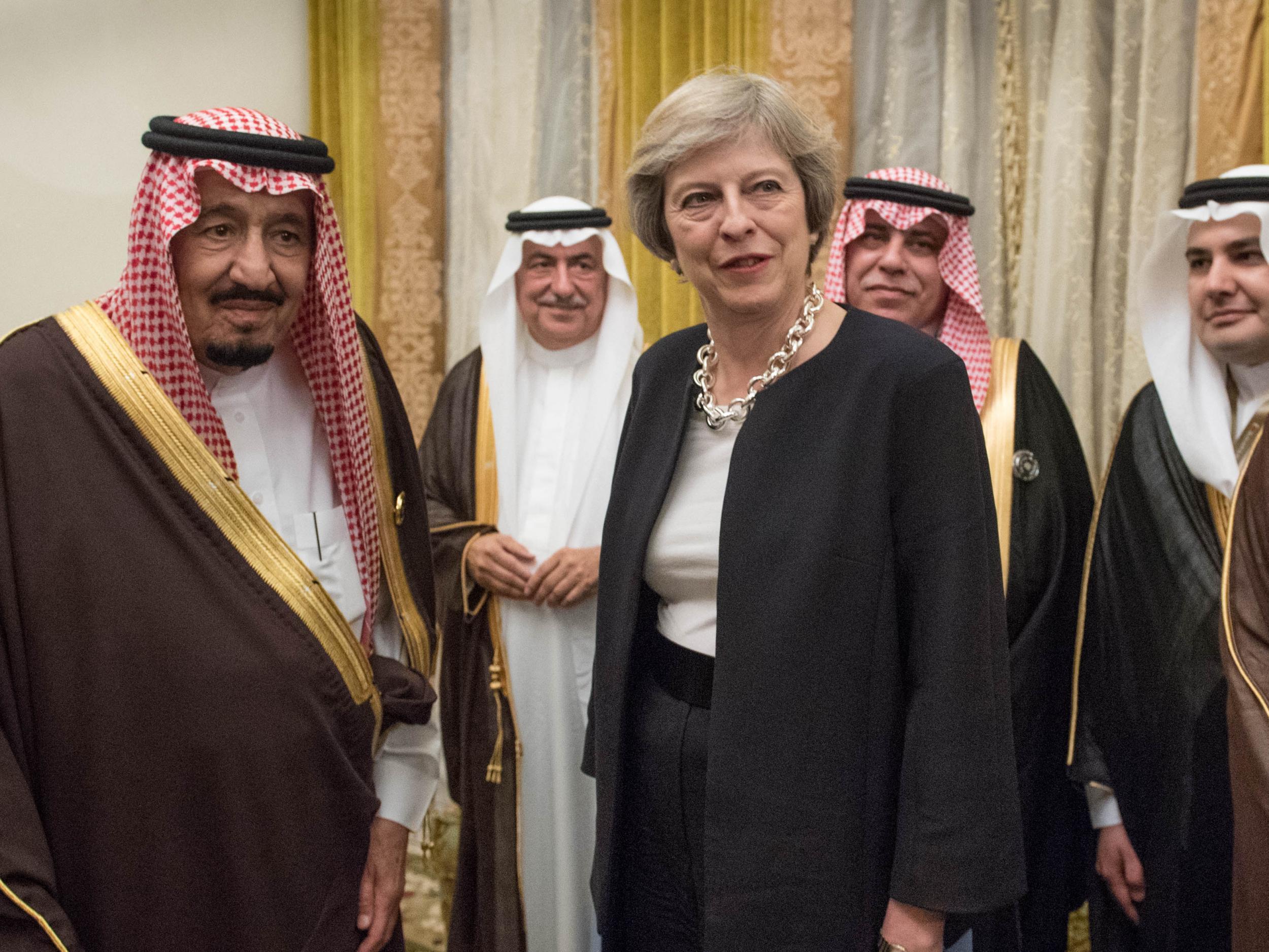 Theresa May with King Salman (left) during a visit to Saudi Arabia in April